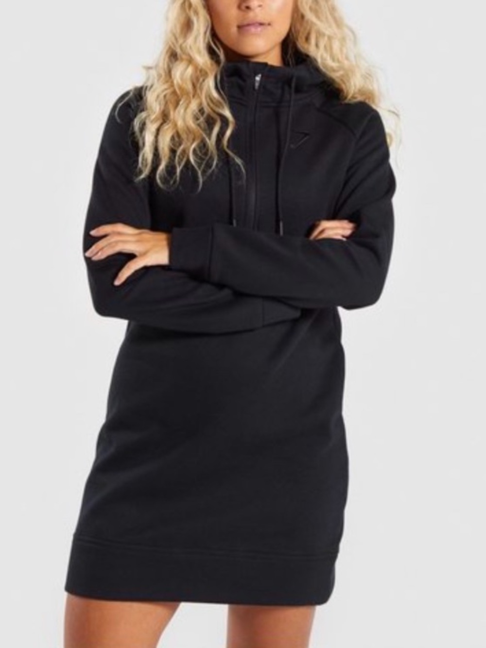 Gymshark Hoodie Dress Athleisure Black Adjustable Waist Lounge Fit Medium